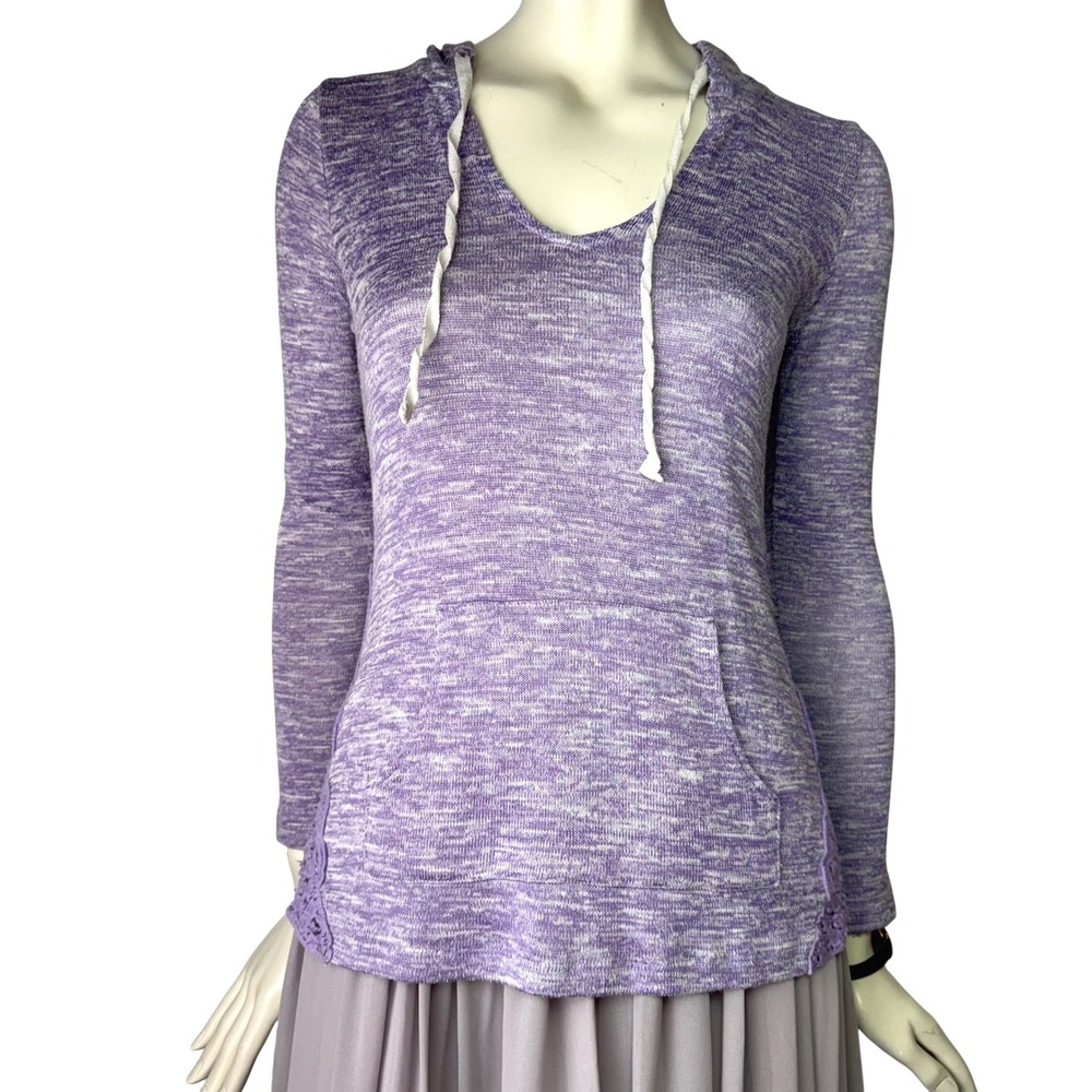Kismet Hoodie Crochet Lace Side Trim Space Dye Purple Boho Cottagecore Soft XS